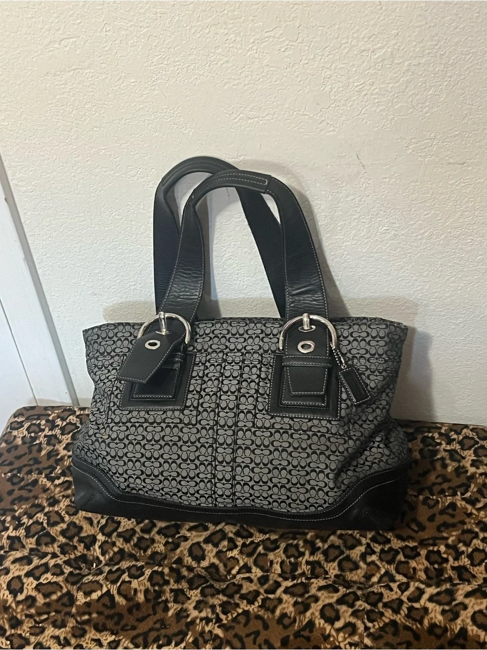 Coach Soho Signature C Black and Gray Jacquard Satchel